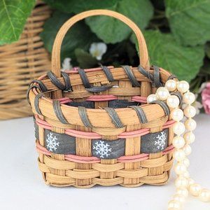 Small Woven Wood Hanging Basket Winter Decor Decorative Woven Basket Pink Blue